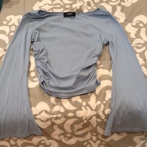 Cider Light Blue Flared Sleeve Blouse